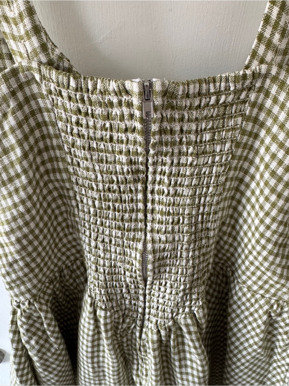 Reformation Daria Linen Dress Avocado Green Gingham Mini Dress Size 8 - Picture 7 of 9